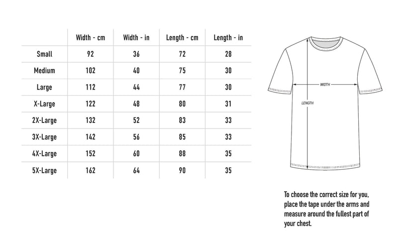 Size chart for WORSE Tee - Black